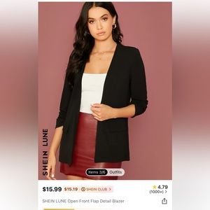 SHEIN Black Padded Shoulder Blazer-S